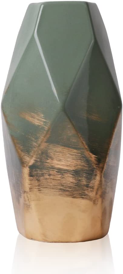 Vase Géométrique Vert / Or - Grandes Facettes