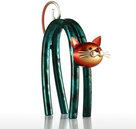 Metal Round Back Cat Sculpture