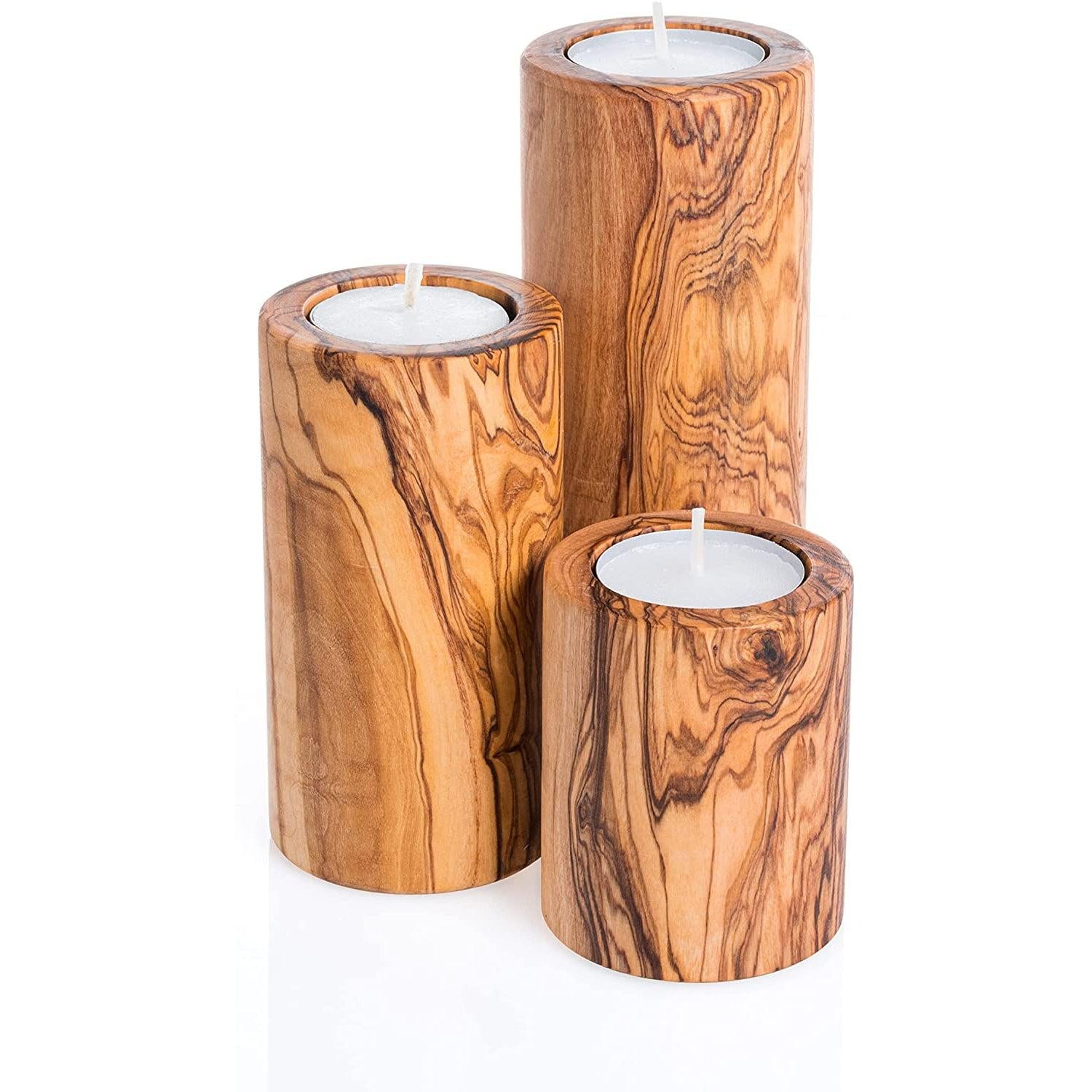 Lot 3 Porte-bougies en bois d'olivier-Atelier Au Bois Zen